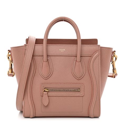 CELINE Drummed Calfskin Nano Luggage Antique Rose